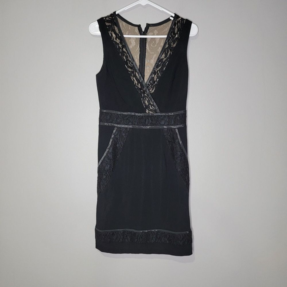 Nichole Miller Womens Black V Neck Lace Accent Size 6 Dress‎
